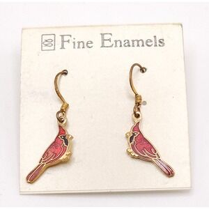 Fine Enamels Cardinal Bird Earrings NWT